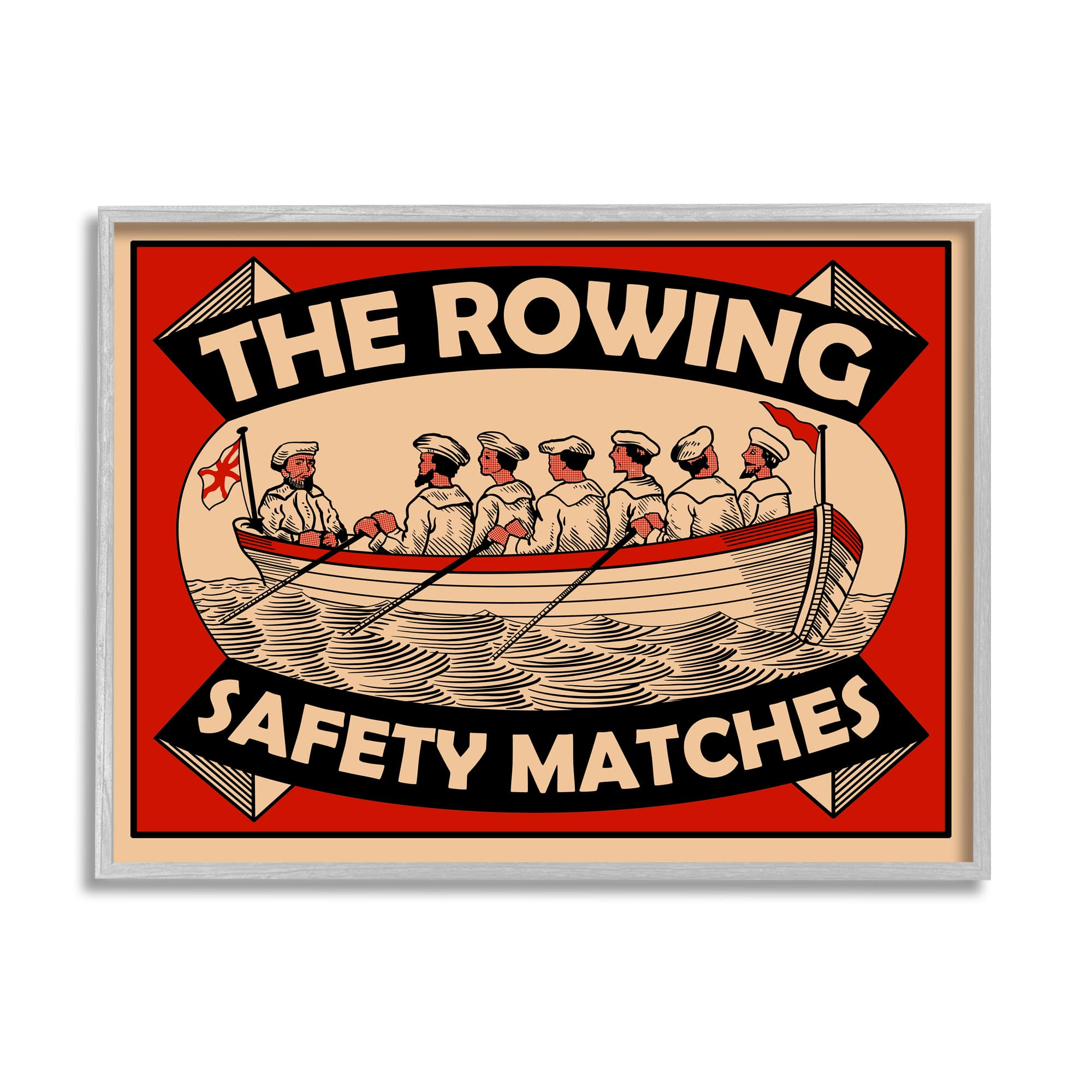 Stupell Industries The Rowing Team Safety Matches Vintage Nautical Sport in Gray Frame Wall Art